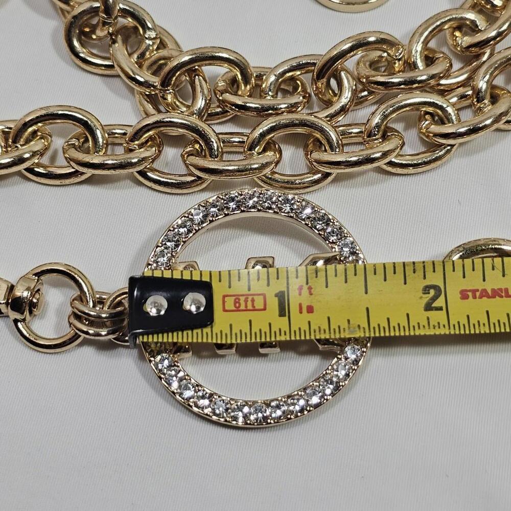 MICHAEL KORS Belt Gold &rhinestone Inlay MK Logo Metal Clip Chain Adjustable - Picture 5 of 8